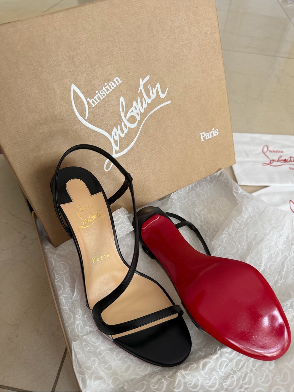 Christian Louboutin Women's Black Leather Slingback Sandal 100mm heel - Picture 15 of 15